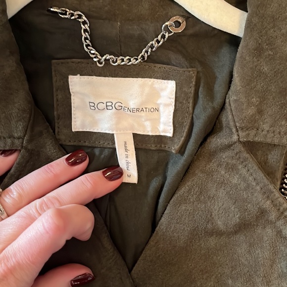 BCBG Generation Olive Green Suede Biker Jacket - Picture 2 of 3